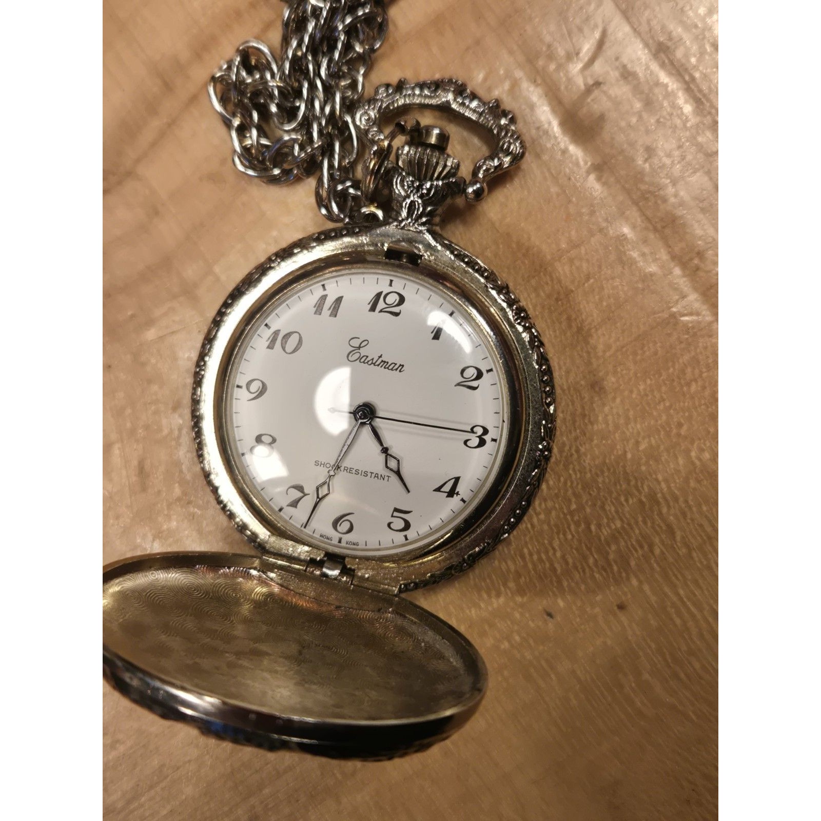 Vintage Eastman Hunting Pocket Watch Silver Tone White Dial Manual Wind Works